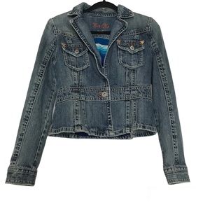 Miss Me Womens Y2K Southwestern Fleece Lined Blue Jean Denim Jacket Size S Rodeo